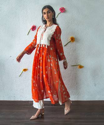 Orange organza kurta set 1
