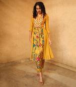 Yellow dupion silk and fine chanderi kurta set