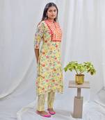 Light yellow dupion silk and butter crape kurta set