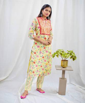 Light yellow dupion silk and butter crape kurta set 2