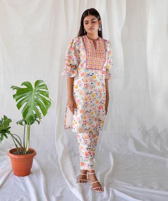 Off white dupion silk and butter crape kurta set 2