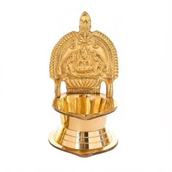 BulkySanta Pure Brass Kamakshi Deepa Big Size | Kamatchi vilakku | Kamakshi Devi Oil Lamp (12 cm Long) (1) 1