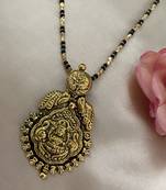 Gold plated maharashtrian long mangalsutra laxmi pendant gold & black beads chain designs
