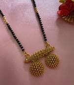 Gold plated maharashtrian long mangalsutra gold vati pendant gold & black beads chain designs