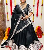 NAVRATRI SPECIAL BLACK COLOR PRINTED STITCHED LEHENGA, UN-STITCHED BLOUSE , DUPATTA