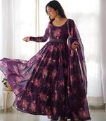 Soft Organza Silk Anarkali Kali Cut Gown, Waist Belt, With Duppta And Pent Fully Stitched