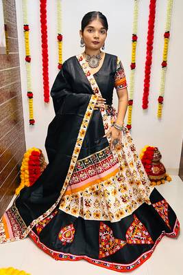 NAVRATRI SPECIAL MULTICOLOR PRINTED  SEMI-STITCHED LEHENGA, UN-STITCHED BLOUSE , DUPATTA 1