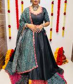 NAVRATRI SPECIAL BLACK COLOR GAMTHI LACE WORK SEMI-STITCHED LEHENGA, UN-STITCHED BLOUSE , DUPATTA