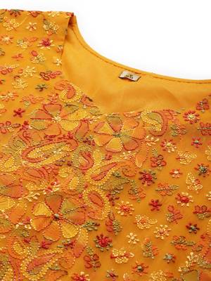 Ada Hand Embroidered Mustard Georgette Lucknowi Chikankari Indian Women Unstitched Suit Piece - A211172 2
