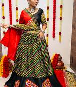 NAVRATRI SPECIAL MULTICOLOR LEHERIYA PRINTED SEMI-STITCHED LEHENGA, UN-STITCHED BLOUSE , DUPATTA