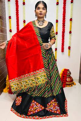 NAVRATRI SPECIAL MULTICOLOR LEHERIYA PRINTED SEMI-STITCHED LEHENGA, UN-STITCHED BLOUSE , DUPATTA 2