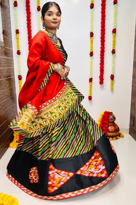 NAVRATRI SPECIAL MULTICOLOR LEHERIYA PRINTED SEMI-STITCHED LEHENGA, UN-STITCHED BLOUSE , DUPATTA 3