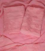 Ada Hand Embroidered Peach Georgette Lucknowi Chikan Indian Women Unstitched Suit Piece - A211219