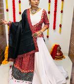NAVRATRI SPECIAL RED & WHITE COLOR PRINTED SEMI-STITCHED LEHENGA, UN-STITCHED BLOUSE , DUPATTA