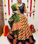 NAVRATRI SPECIAL MULTICOLOR LEHERIYA PRINTED SEMI-STITCHED LEHENGA, UN-STITCHED BLOUSE , DUPATTA
