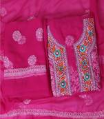 Ada Handcrafted Magenta Georgette Lucknowi Chikankari Indian Women Unstitched Suit Piece with Parsi Work - A211259