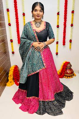 NAVRATRI SPECIAL PINK & BLACK PRINTED SEMI-STITCHED LEHENGA, UN-STITCHED BLOUSE , DUPATTA 1