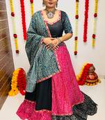 NAVRATRI SPECIAL PINK & BLACK PRINTED SEMI-STITCHED LEHENGA, UN-STITCHED BLOUSE , DUPATTA