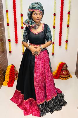 NAVRATRI SPECIAL PINK & BLACK PRINTED SEMI-STITCHED LEHENGA, UN-STITCHED BLOUSE , DUPATTA 2