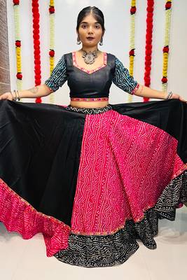 NAVRATRI SPECIAL PINK & BLACK PRINTED SEMI-STITCHED LEHENGA, UN-STITCHED BLOUSE , DUPATTA 3