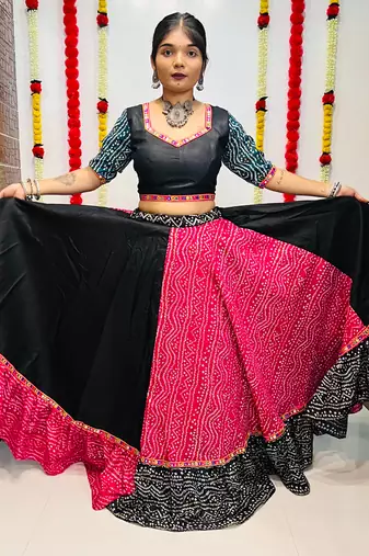 NAVRATRI SPECIAL PINK & BLACK PRINTED SEMI-STITCHED LEHENGA, UN-STITCHED BLOUSE , DUPATTA