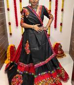 NAVRATRI SPECIAL RED & BLACK GAMTHI WORK SEMI-STITCHED LEHENGA, UN-STITCHED BLOUSE , DUPATTA