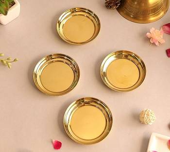 BulkySanta Brass Pooja Thali | Brass Pooja Plate Small (Size - 3.5") (Set of 4 Plates) 1