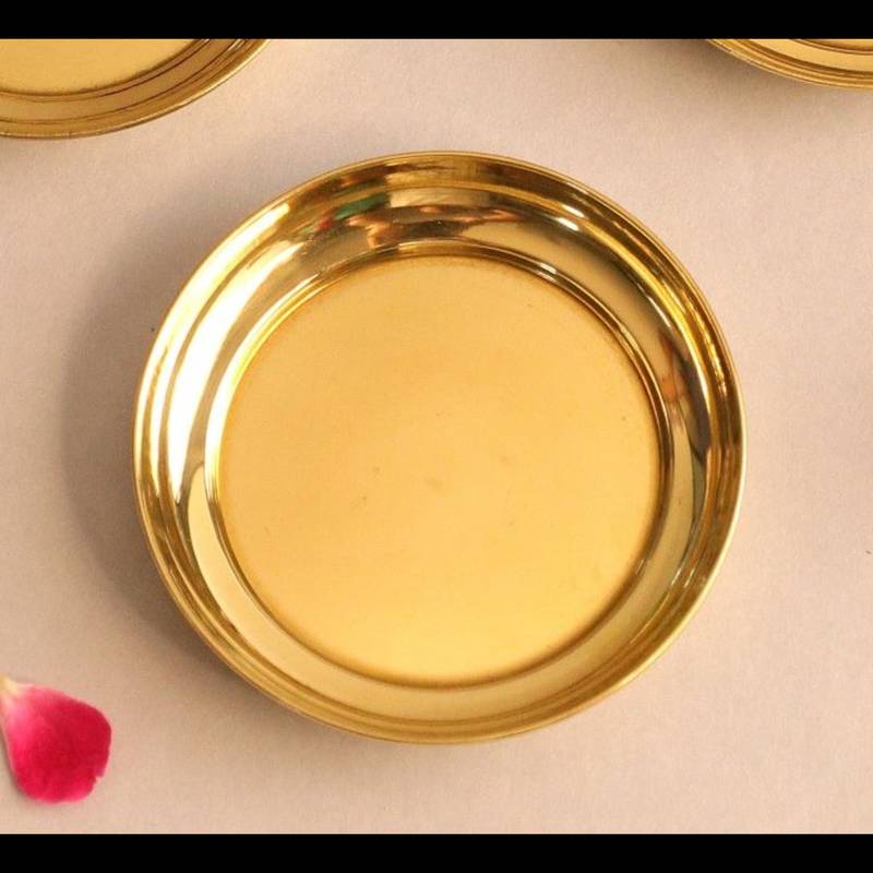 BulkySanta Brass Pooja Thali | Brass Pooja Plate Small (Size - 3.5") (Set of 4 Plates)