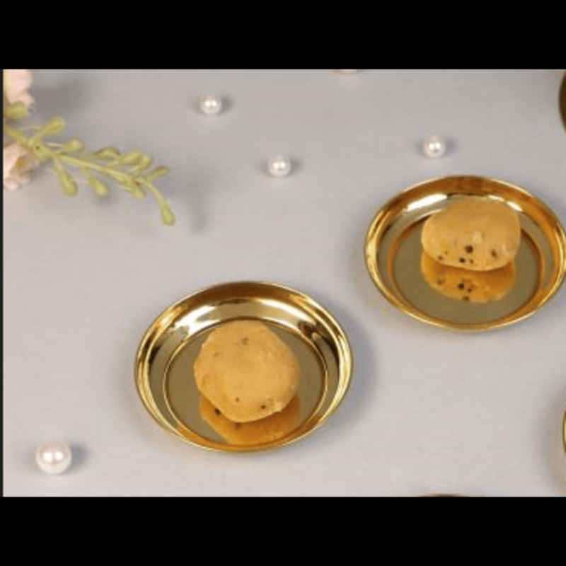 BulkySanta Brass Pooja Thali | Pital ki thali | Brass Pooja Plate Small (Size - 4") (Set of 2 Plates)