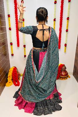 NAVRATRI SPECIAL PINK & BLACK PRINTED SEMI-STITCHED LEHENGA, UN-STITCHED BLOUSE , DUPATTA 5