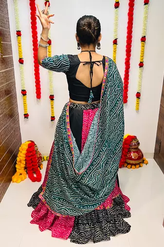 NAVRATRI SPECIAL PINK & BLACK PRINTED SEMI-STITCHED LEHENGA, UN-STITCHED BLOUSE , DUPATTA