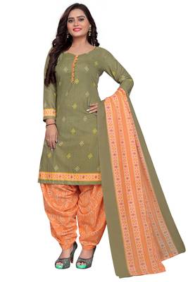 Mehandi green printed cotton unstitched salwar salwar suit material 1