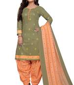 Mehandi green printed cotton unstitched salwar salwar suit material