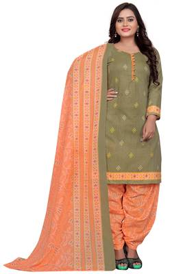 Mehandi green printed cotton unstitched salwar salwar suit material 2