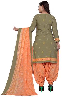Mehandi green printed cotton unstitched salwar salwar suit material 3