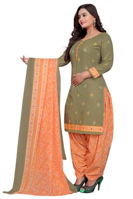 Mehandi green printed cotton unstitched salwar salwar suit material 4