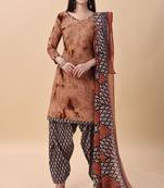 Brown embroidered cotton unstitched salwar salwar suit material