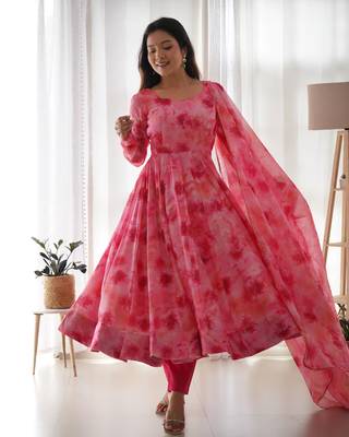 Soft Organza Silk Fabric Fully Flair Kali Pattern And Canvas Patta With Duppta And Pent 1