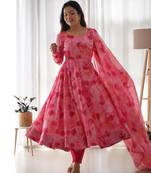 Soft Organza Silk Fabric Fully Flair Kali Pattern And Canvas Patta With Duppta And Pent