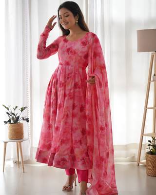 Soft Organza Silk Fabric Fully Flair Kali Pattern And Canvas Patta With Duppta And Pent 3