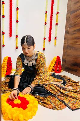 BLACK COLOR SILK PRINTED COTTON STITCHED NAVRATRI LEHENGA, UN-STITCHED BLOUSE , DUPATTA 5
