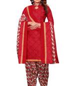 Red printed cotton unstitched salwar salwar suit material