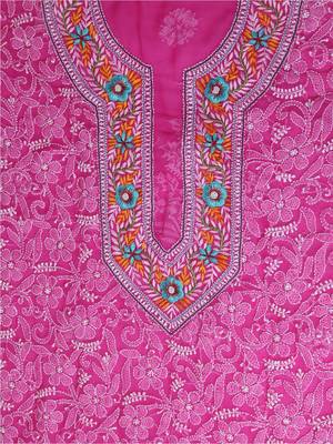 Ada Handcrafted Magenta Georgette Lucknowi Chikankari Indian Women Unstitched Suit Piece with Parsi Work - A211259 3