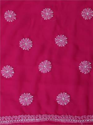 Ada Handcrafted Magenta Georgette Lucknowi Chikankari Indian Women Unstitched Suit Piece with Parsi Work - A211259 4