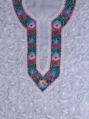 Ada Hand Embroidered Grey Georgette Lucknowi Chikankari Indian Women Unstitched Suit Piece with Parsi Work - A211262 3