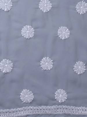 Ada Hand Embroidered Grey Georgette Lucknowi Chikankari Indian Women Unstitched Suit Piece with Parsi Work - A211262 4