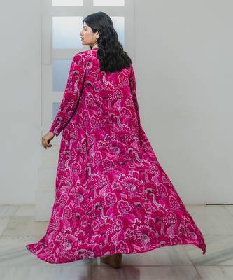 Pink abstract printed drape skirt set 3