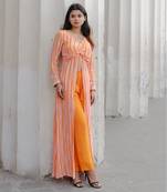 Orange & lavender stripe printed front slit kurta set