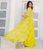 Lime green abstract printed drape skirt set