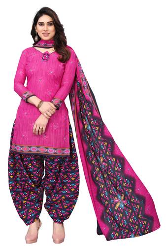 Pink printed cotton unstitched salwar salwar suit material